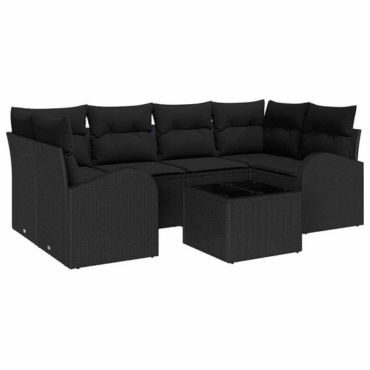 Garten-Sofa-Set mit Kissen 7 pcs Schwarz 55 x 55 x 37 cm