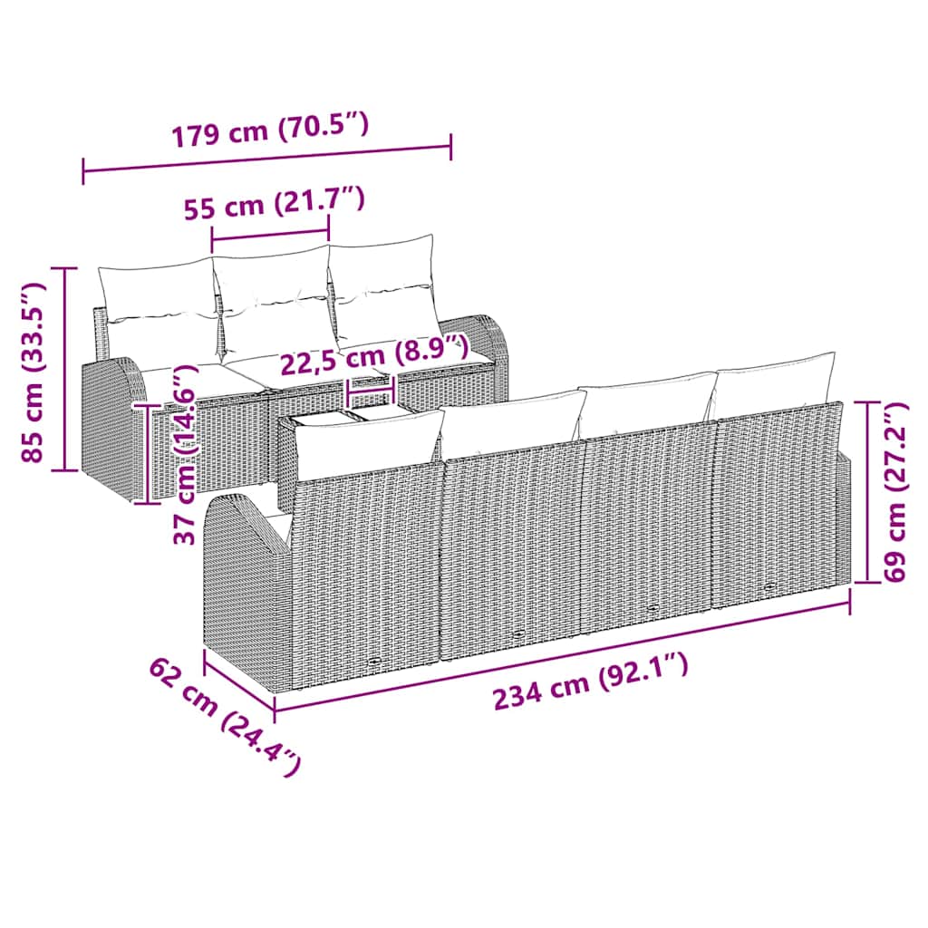 Garten-Sofa-Set 8 pcs Schwarz und Creme 55 x 55 x 37 cm