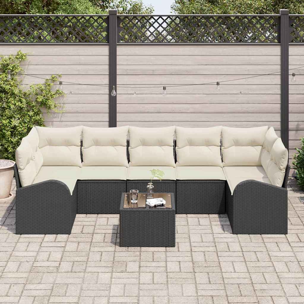 Garten-Sofa-Set 8 pcs Schwarz und Creme 55 x 55 x 37 cm