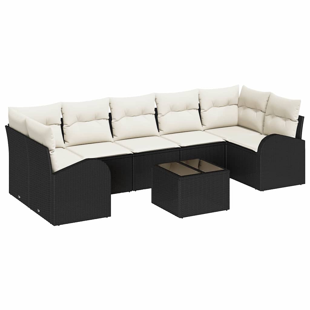 Garten-Sofa-Set 8 pcs Schwarz und Creme 55 x 55 x 37 cm