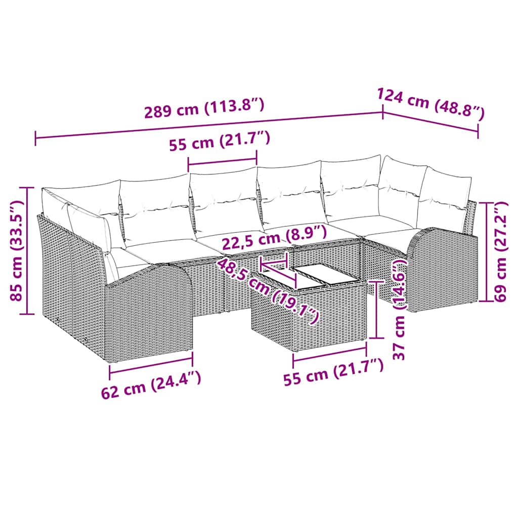 Garten-Sofa-Set mit Kissen 8 pcs Braun, Creme 55 x 55 x 37 cm