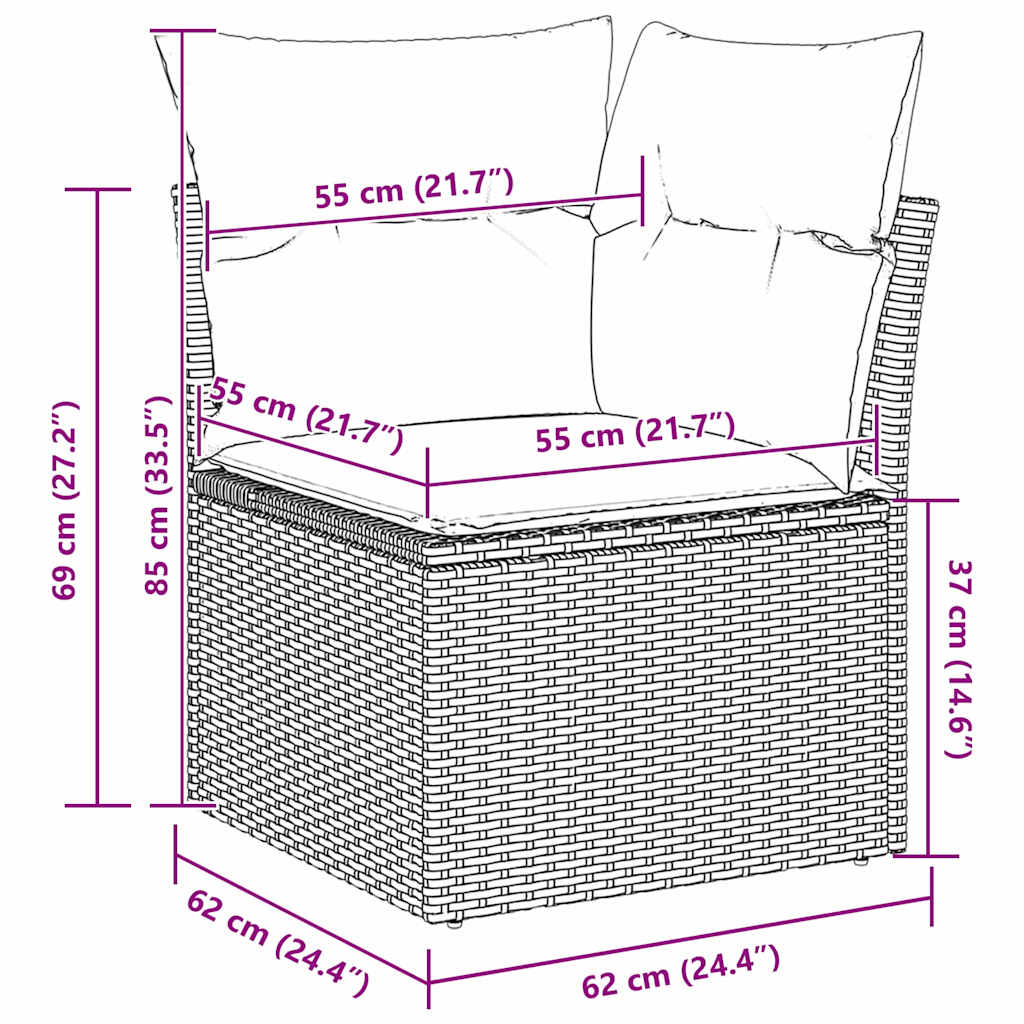 Garten-Sofa-Set mit Kissen 8 pcs Grau 55 x 55 x 37 cm