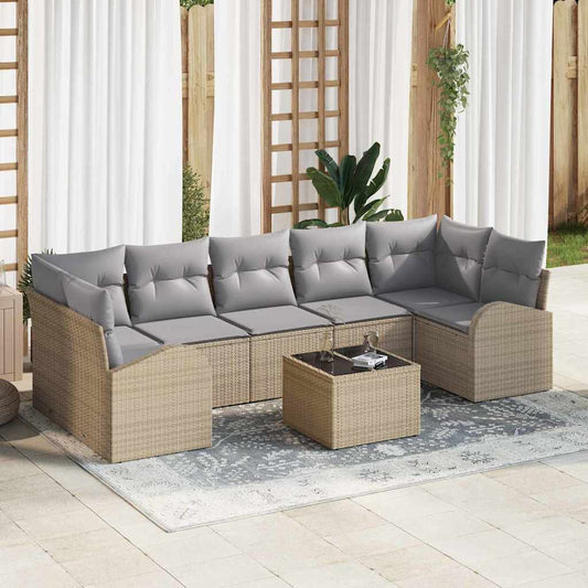Garten-Sofa-Set mit Kissen 8 pcs Beige, Grau 55 x 55 x 37 cm