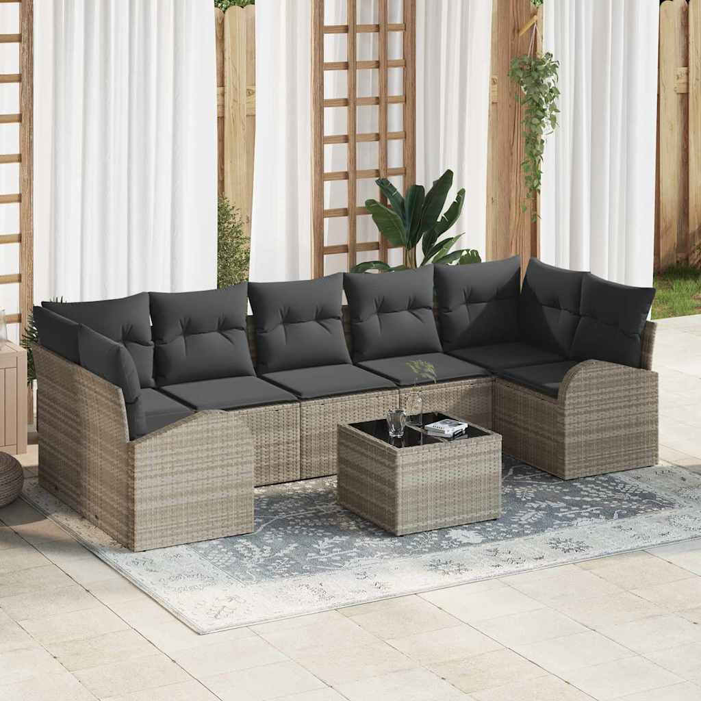 Garten-Sofa-Set mit Kissen 8 pcs Hellgrau 55 x 55 x 37 cm
