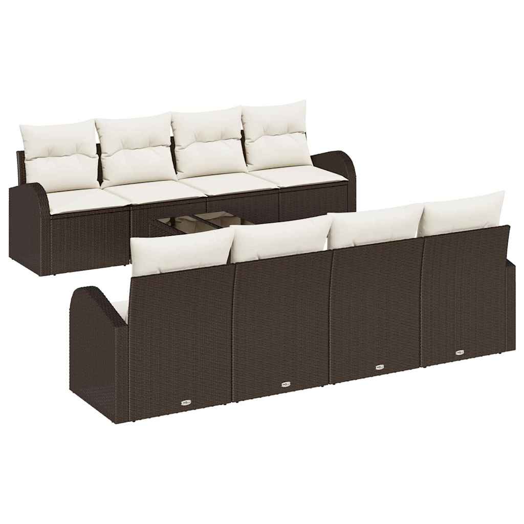 Garten-Sofa-Set mit Kissen 9 pcs Braun, Creme 55 x 55 x 37 cm