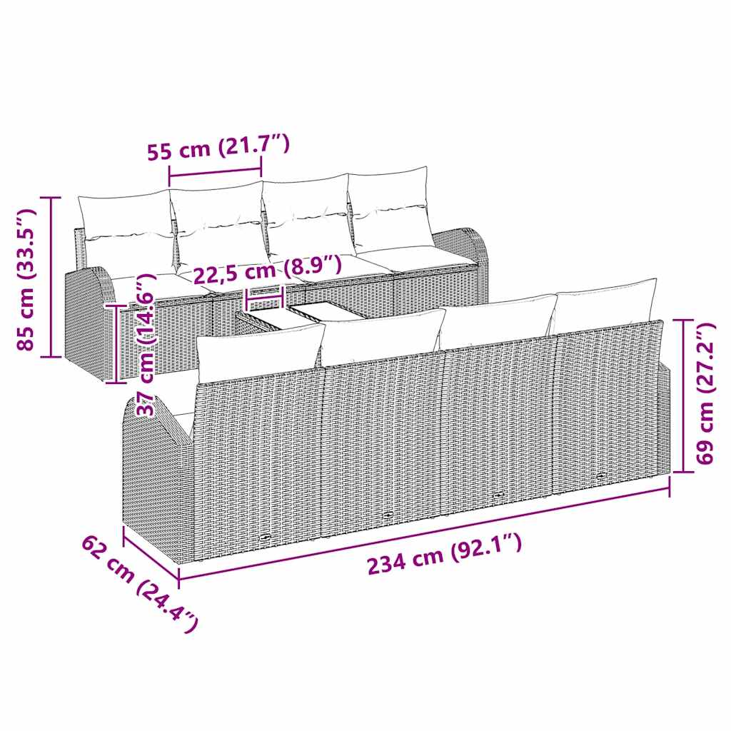 Garten-Sofa-Set mit Kissen 9 pcs Braun, Creme 55 x 55 x 37 cm