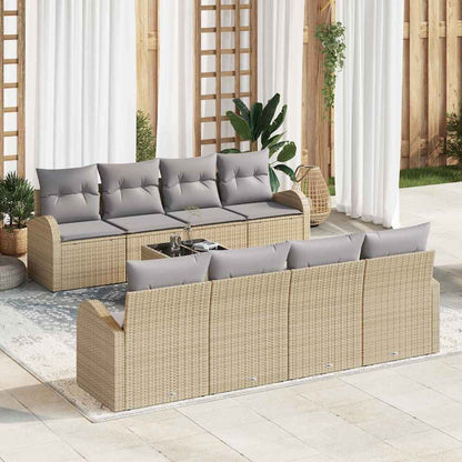Garten-Sofa-Set mit Kissen 9 pcs Beige, Grau 55 x 55 x 37 cm