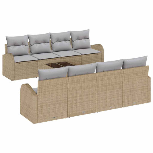 Garten-Sofa-Set mit Kissen 9 pcs Beige, Grau 55 x 55 x 37 cm