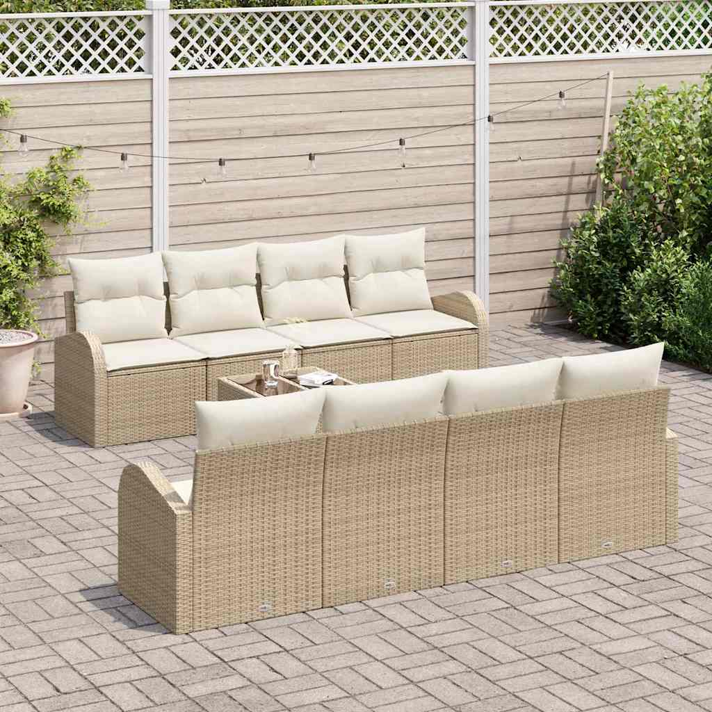 Garten-Sofa-Set mit Kissen 9 pcs Beige, Creme 55 x 55 x 37 cm