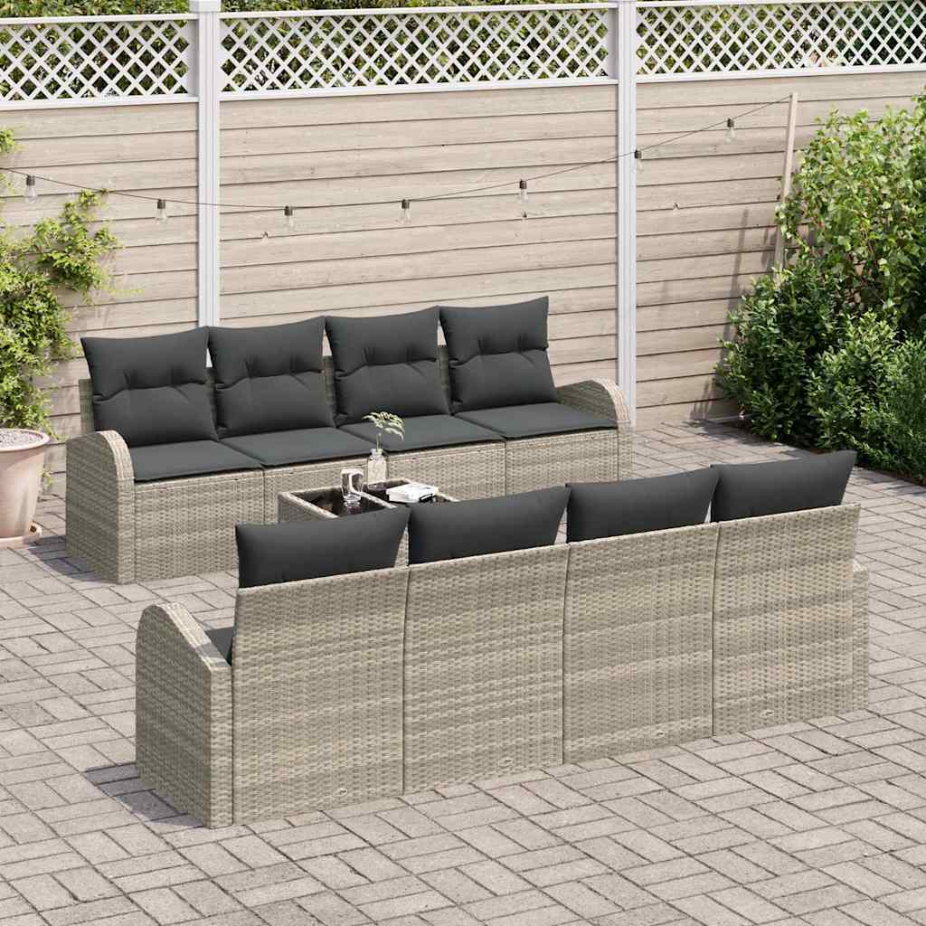 Garten-Sofa-Set 9 pcs Hellgrau, Dunkelgrau 55 x 55 x 37 cm