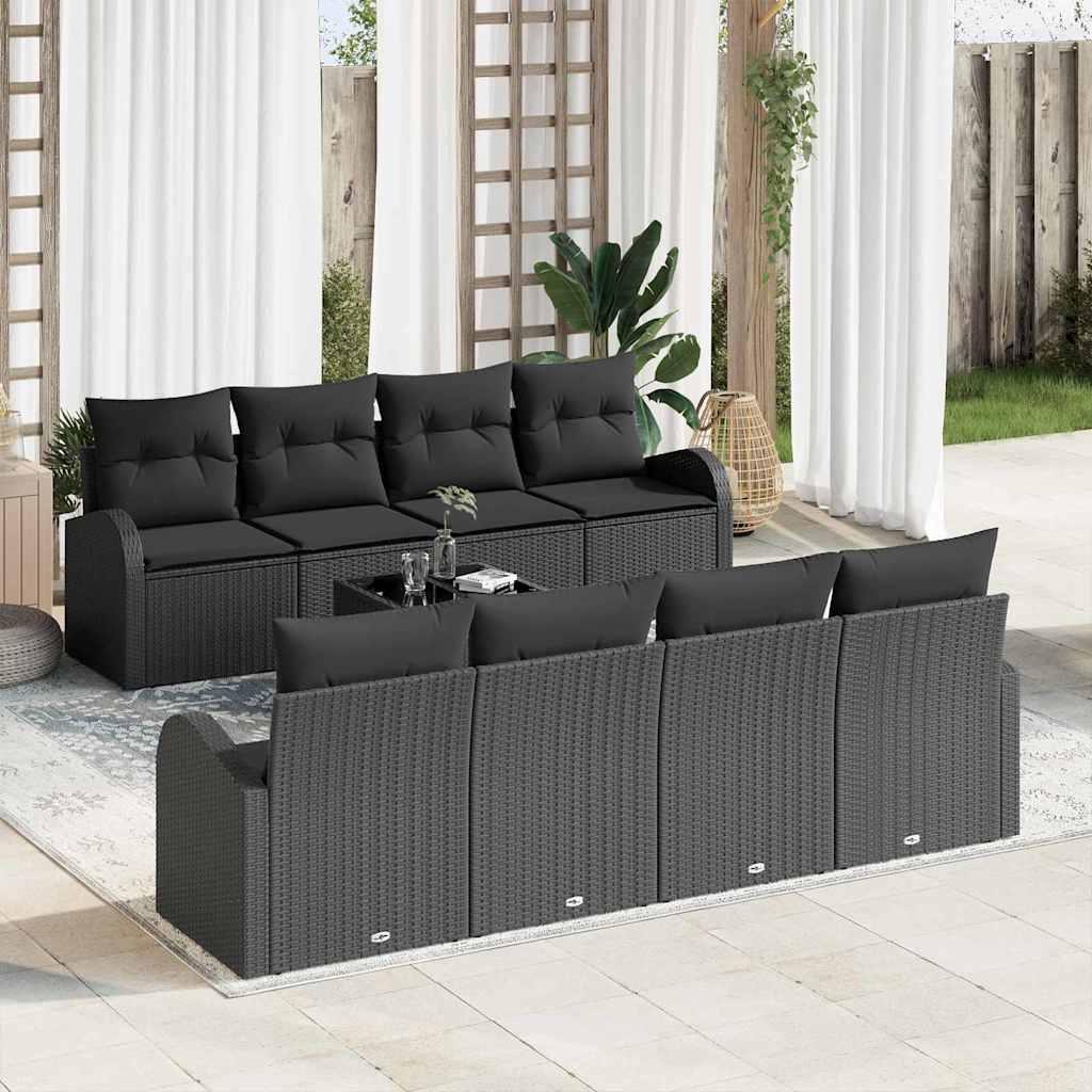 Garten-Sofa-Set mit Kissen 9 pcs Schwarz 55 x 55 x 37 cm