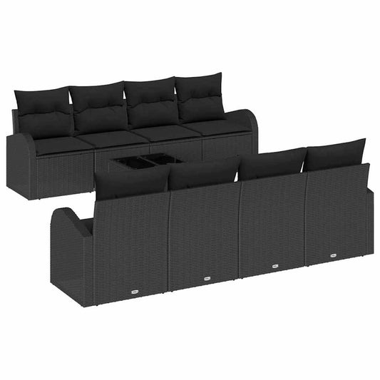 Garten-Sofa-Set mit Kissen 9 pcs Schwarz 55 x 55 x 37 cm