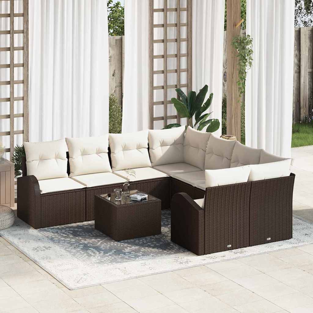 Garten-Sofa-Set mit Kissen 9 pcs Braun, Creme 55 x 55 x 37 cm