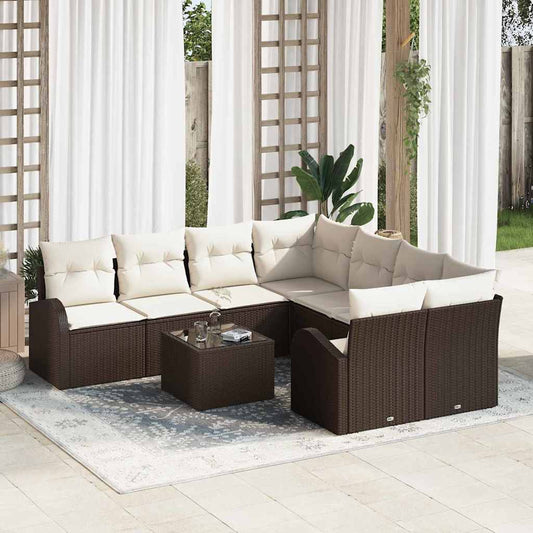Garten-Sofa-Set mit Kissen 9 pcs Braun, Creme 55 x 55 x 37 cm
