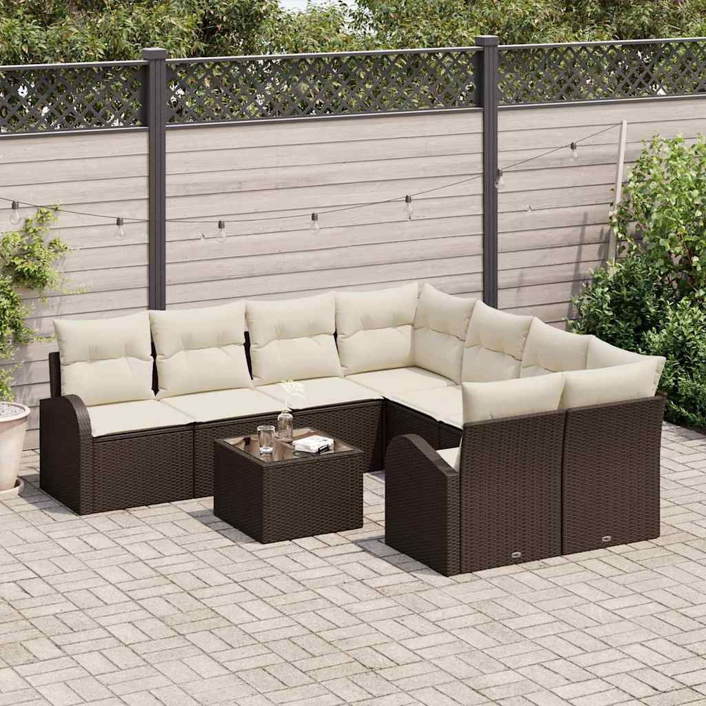 Garten-Sofa-Set mit Kissen 9 pcs Braun, Creme 55 x 55 x 37 cm