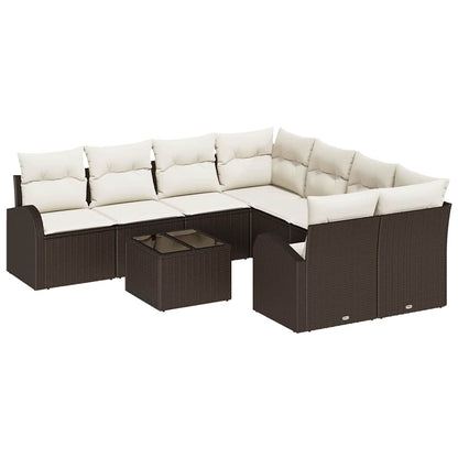 Garten-Sofa-Set mit Kissen 9 pcs Braun, Creme 55 x 55 x 37 cm
