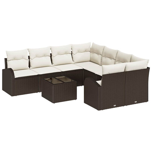 Garten-Sofa-Set mit Kissen 9 pcs Braun, Creme 55 x 55 x 37 cm