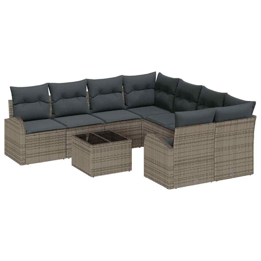 Garten-Sofa-Set mit Kissen 9 pcs Grau 55 x 55 x 37 cm