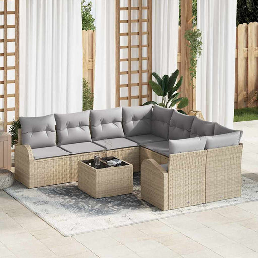 Garten-Sofa-Set mit Kissen 9 pcs Beige, Grau 55 x 55 x 37 cm