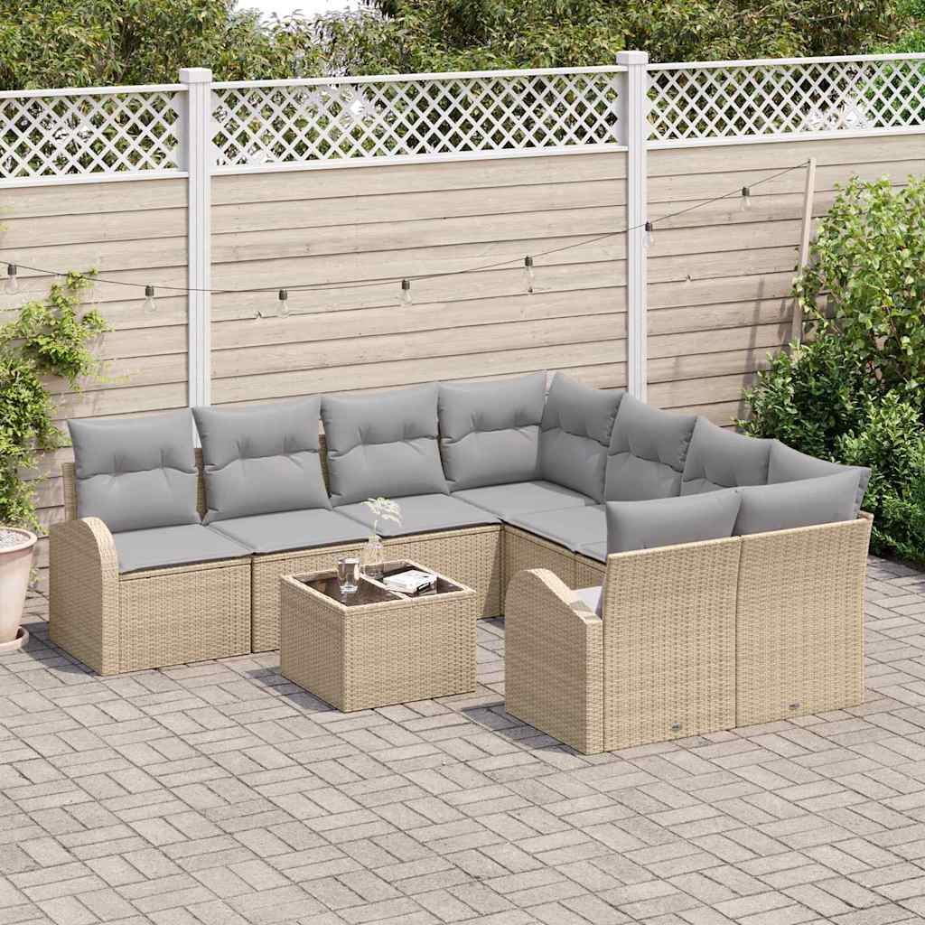 Garten-Sofa-Set mit Kissen 9 pcs Beige, Grau 55 x 55 x 37 cm