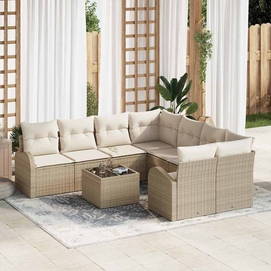 Garten-Sofa-Set mit Kissen 9 pcs Beige, Creme 55 x 55 x 37 cm