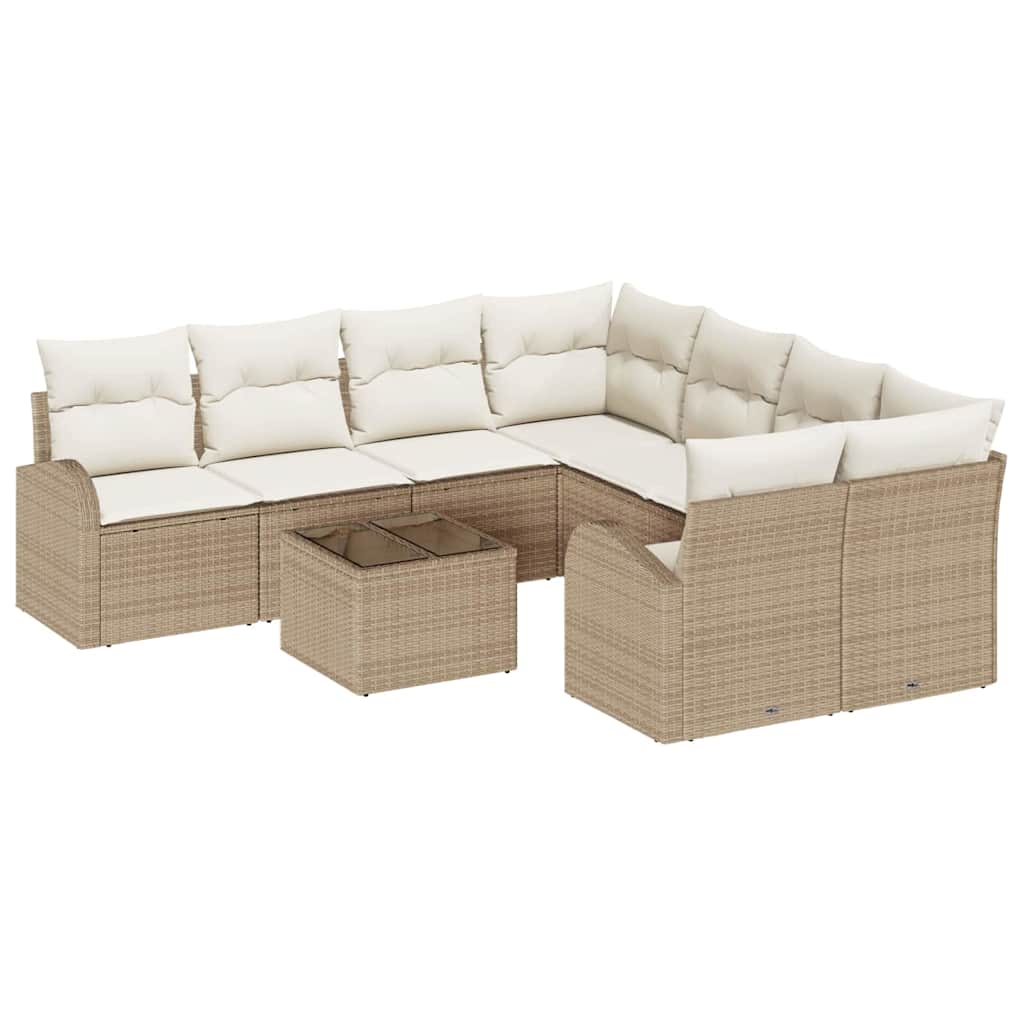 Garten-Sofa-Set mit Kissen 9 pcs Beige, Creme 55 x 55 x 37 cm