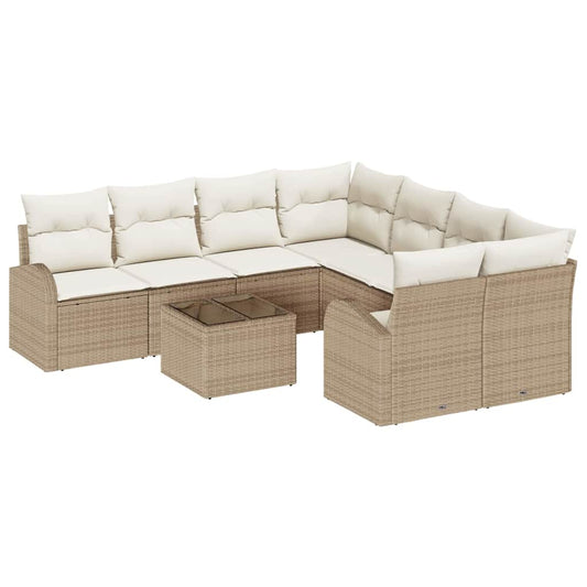 Garten-Sofa-Set mit Kissen 9 pcs Beige, Creme 55 x 55 x 37 cm