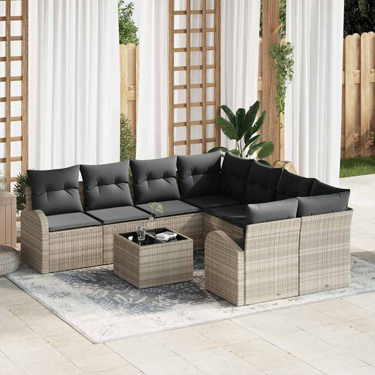 Garten-Sofa-Set 9 pcs Hellgrau, Dunkelgrau 55 x 55 x 37 cm