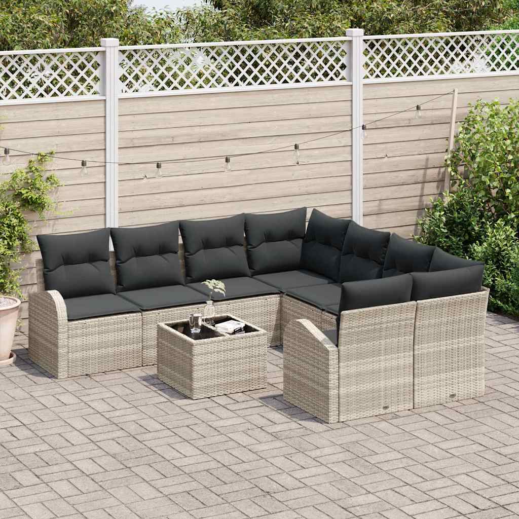 Garten-Sofa-Set 9 pcs Hellgrau, Dunkelgrau 55 x 55 x 37 cm