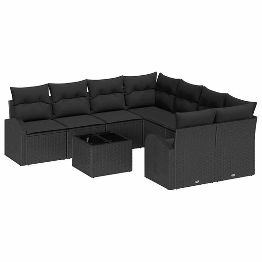 Garten-Sofa-Set mit Kissen 9 pcs Schwarz 55 x 55 x 37 cm