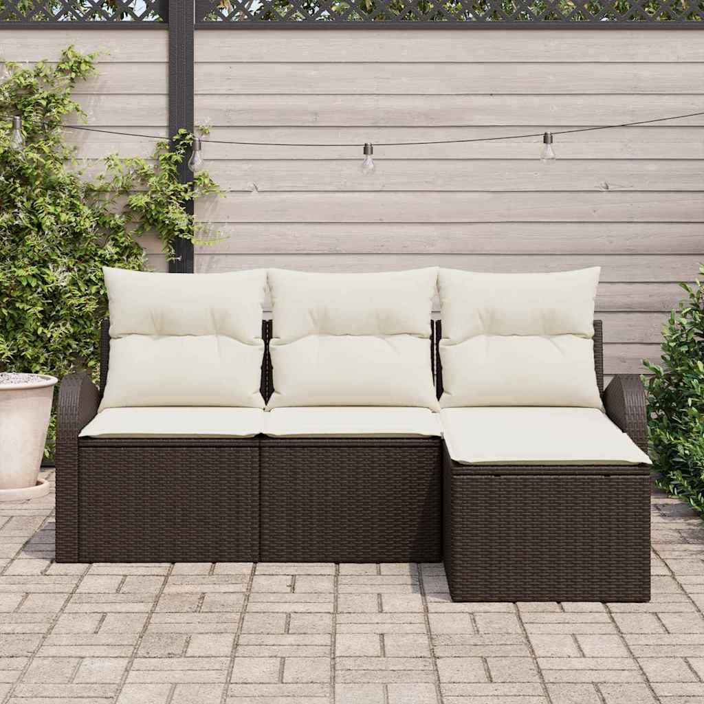Garten-Sofa-Set mit Kissen 4 pcs Braun und Weiß Poly Rattan