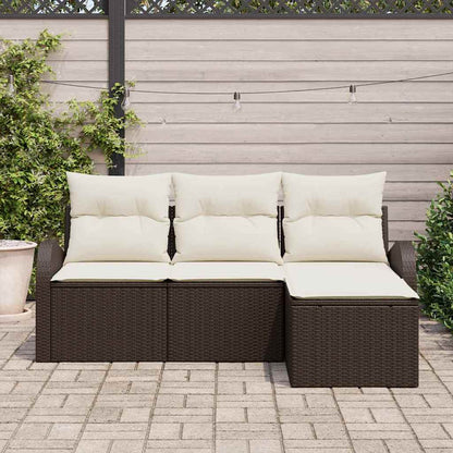 Garten-Sofa-Set mit Kissen 4 pcs Braun und Weiß Poly Rattan
