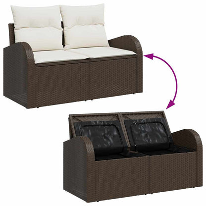 Garten-Sofa-Set mit Kissen 4 pcs Braun und Weiß Poly Rattan