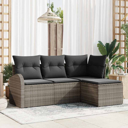 Garten-Sofa-Set mit Kissen 4 pcs Grau Poly Rattan