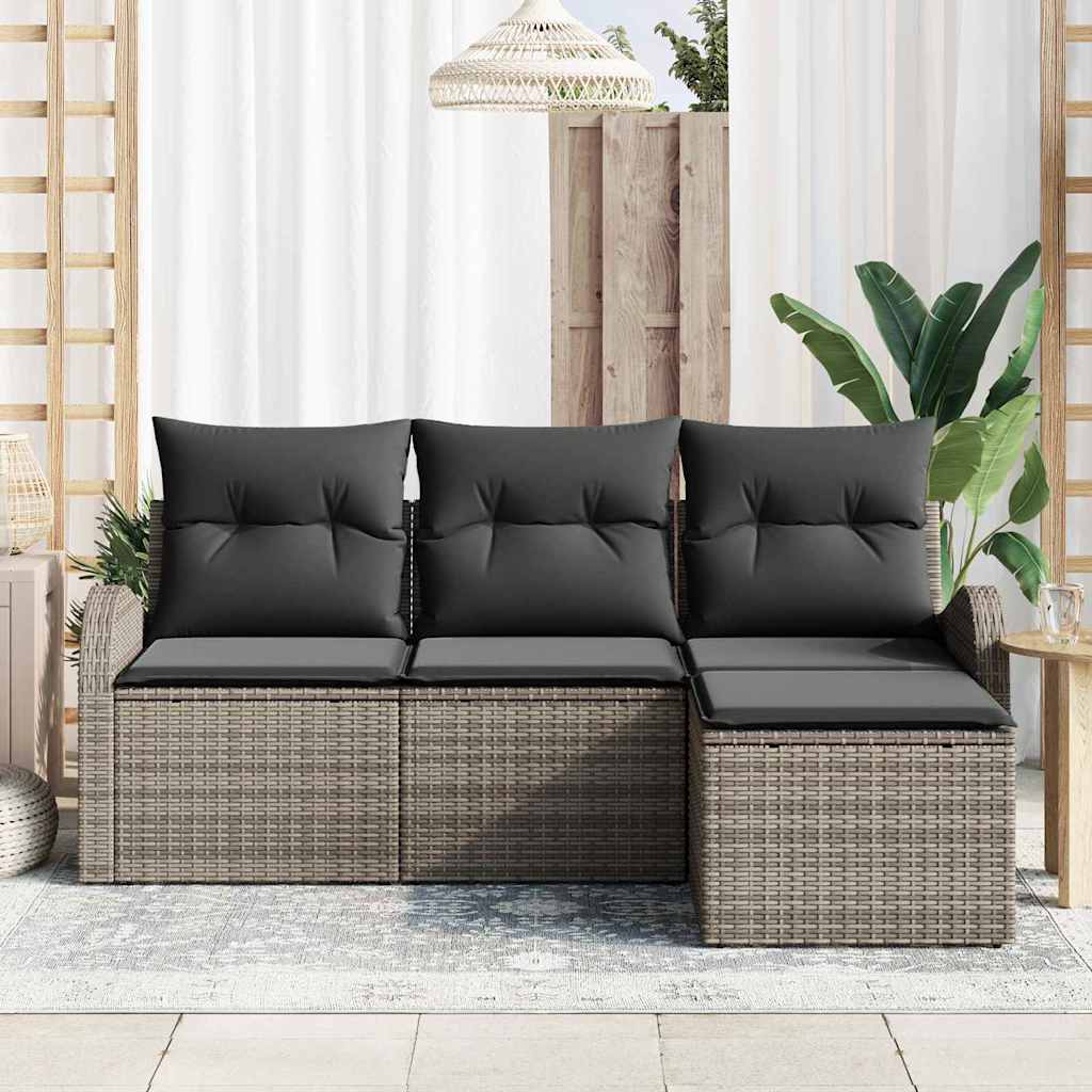Garten-Sofa-Set mit Kissen 4 pcs Grau Poly Rattan