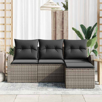 Garten-Sofa-Set mit Kissen 4 pcs Grau Poly Rattan