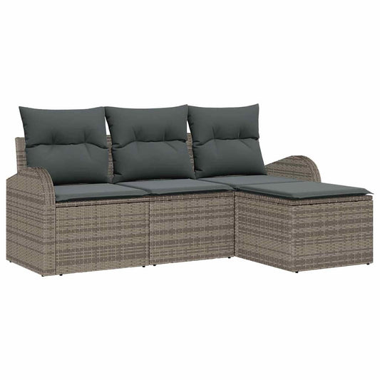 Garten-Sofa-Set mit Kissen 4 pcs Grau Poly Rattan