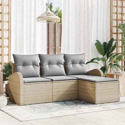Sofa Set mit Kissen 4 pcs Beige und Hellgrau Poly-Rattan