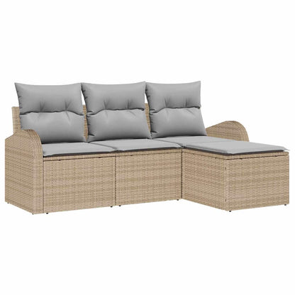 Sofa Set mit Kissen 4 pcs Beige und Hellgrau Poly-Rattan