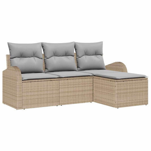 Sofa Set mit Kissen 4 pcs Beige und Hellgrau Poly-Rattan