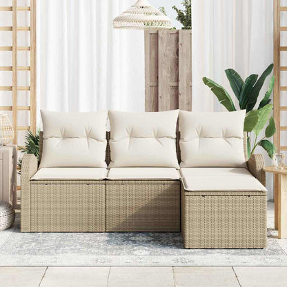 Garten-Sofa-Set mit Kissen 4 pcs Beige und Weiß Poly Rattan