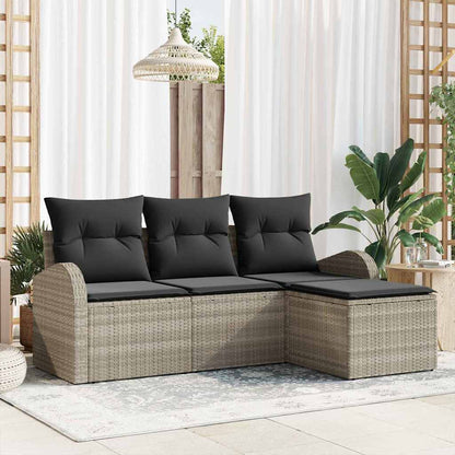 Garten-Sofa-Set mit Kissen 4 pcs Hellgrau Poly Rattan