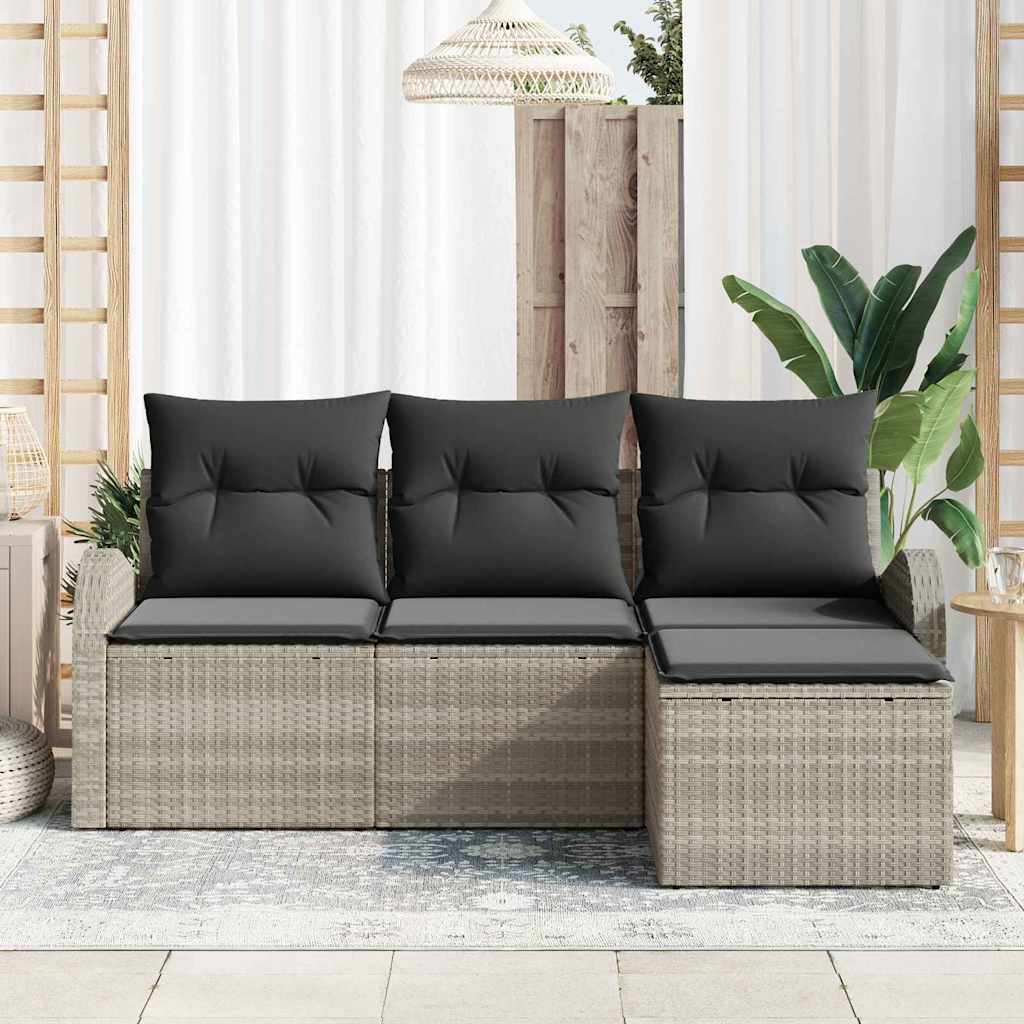 Garten-Sofa-Set mit Kissen 4 pcs Hellgrau Poly Rattan