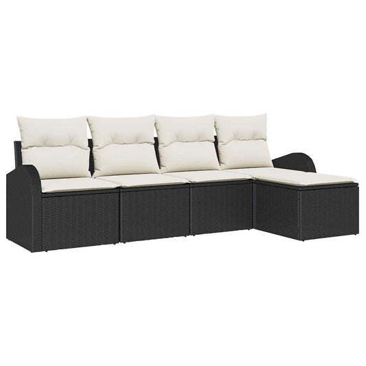 Sofa Set mit Kissen 5 pcs Schwarz und Weiß Poly-Rattan