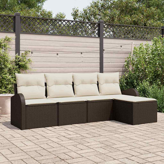 Garten-Sofa-Set mit Kissen 5 pcs Braun und Weiß Poly Rattan
