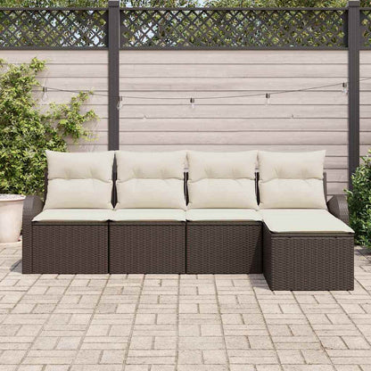Garten-Sofa-Set mit Kissen 5 pcs Braun und Weiß Poly Rattan