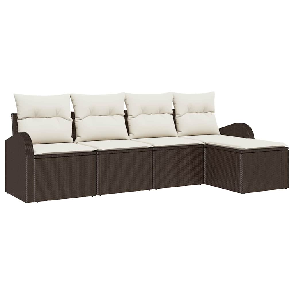 Garten-Sofa-Set mit Kissen 5 pcs Braun und Weiß Poly Rattan