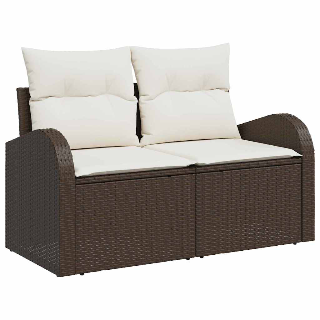 Garten-Sofa-Set mit Kissen 5 pcs Braun und Weiß Poly Rattan