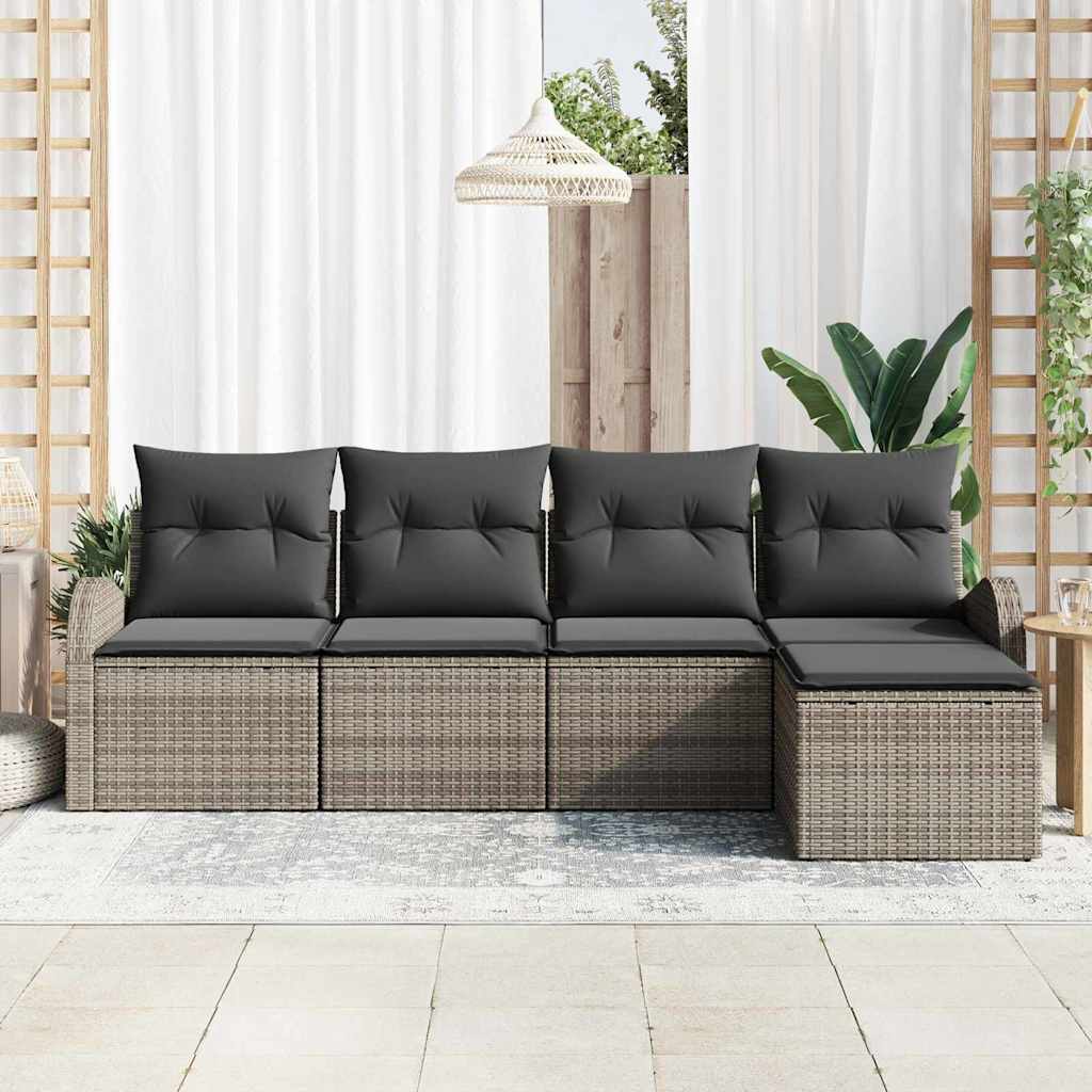 Garten-Sofa-Set mit Kissen 5 pcs Grau Poly Rattan