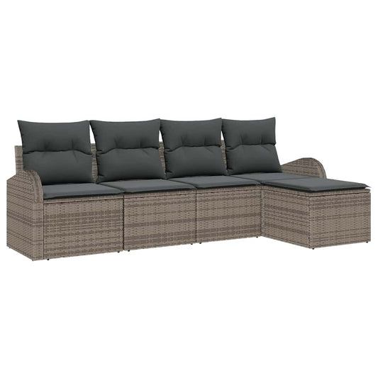 Garten-Sofa-Set mit Kissen 5 pcs Grau Poly Rattan